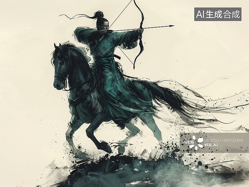 【AI数字艺术】骑马的人引弓射箭图片素材
