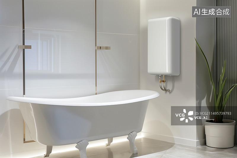 【AI数字艺术】现代家庭浴室内装饰装修浴盆热水器写实场景图片素材