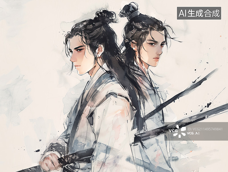 【AI数字艺术】持剑的中国古代侠客形象图片素材