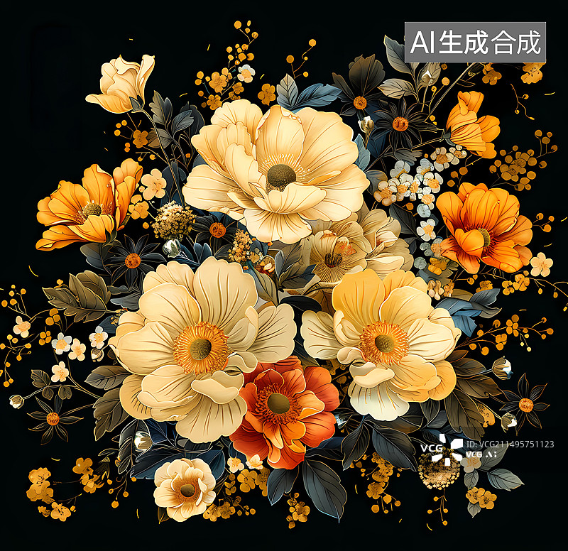 【AI数字艺术】金色的牡丹花图片素材