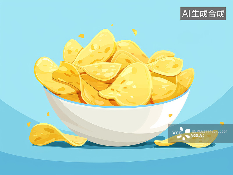 【AI数字艺术】一碗薯片插画图片素材