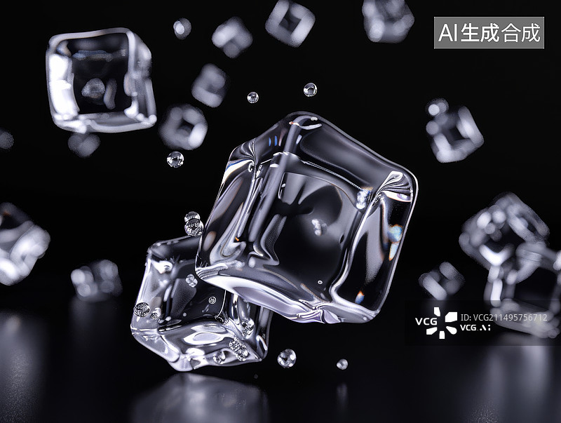 【AI数字艺术】黑色背景下冰块图片素材