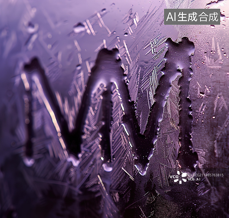 【AI数字艺术】湿玻璃上的文字特写镜头图片素材