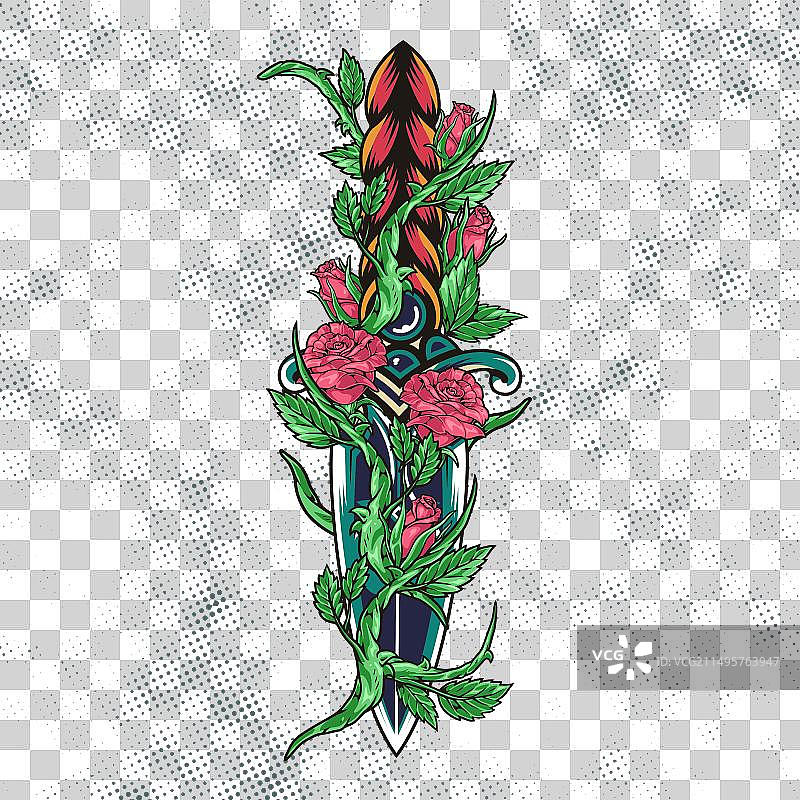 彩色复古花卉刀具标签图片素材