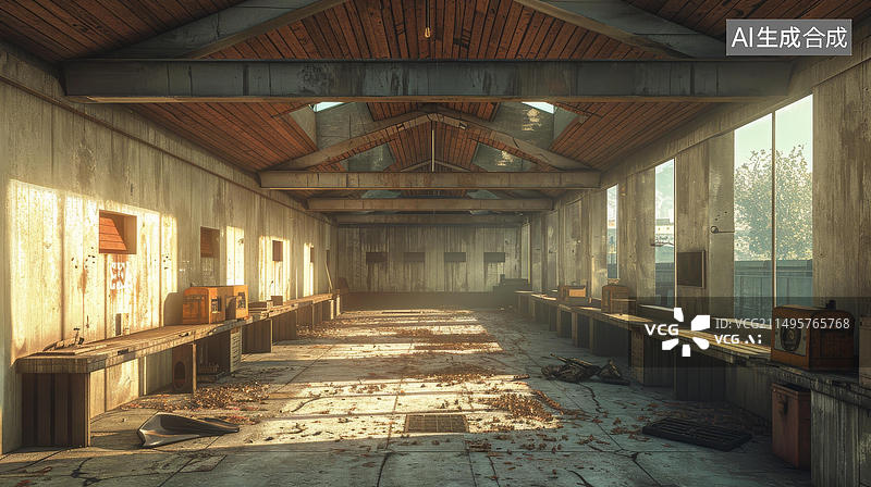 【AI数字艺术】空旷的木屋顶和落地窗房间图片素材