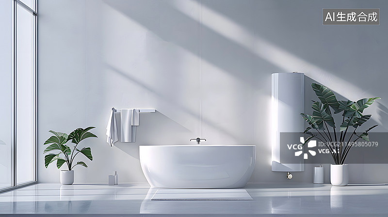 【AI数字艺术】浴室浴缸和壁挂式热水器家电现代简约轻奢场景图片素材