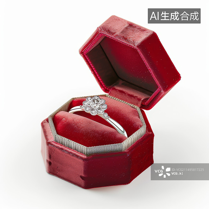 【AI数字艺术】钻戒和红色盒子3D素材图片素材