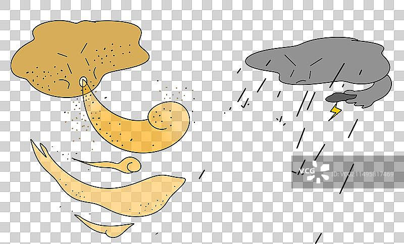 天气，沙尘暴，雷雨，下雨，打雷，扬沙，手绘，漫画，设计，元素，简单，图片素材