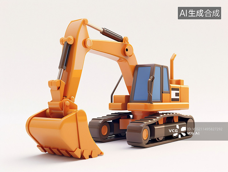 【AI数字艺术】挖掘机3D卡通形象劳动节工业建造概念插图图片素材