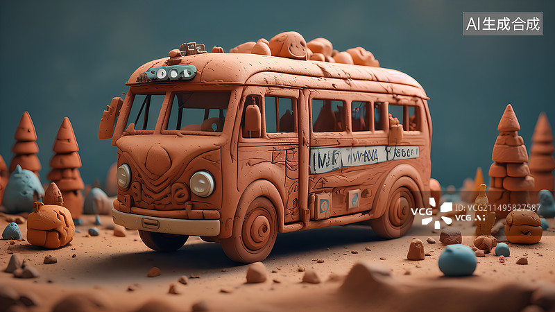【AI数字艺术】玩具巴士模型  公交车黏土系列图片素材