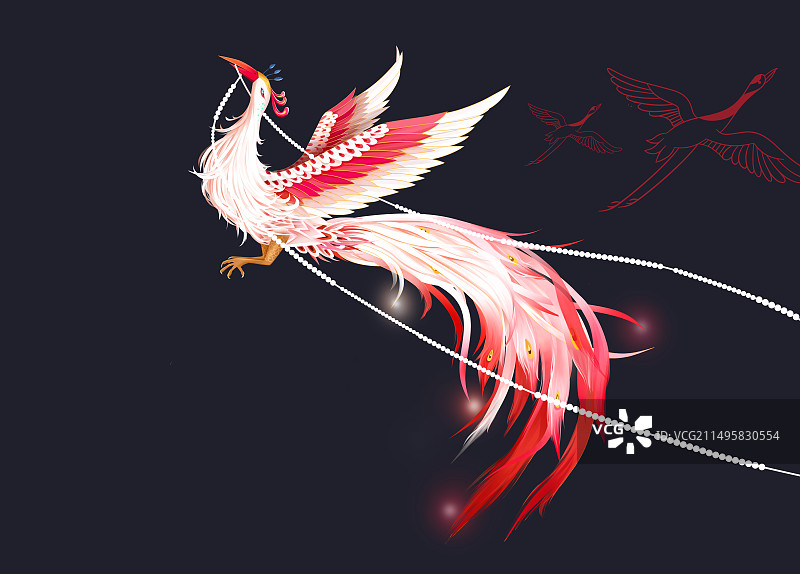 中国红传统文化凤凰插画.图片素材