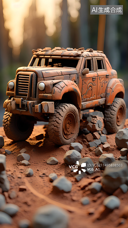 【AI数字艺术】行驶在树林路上的运动型多用途汽车图片素材