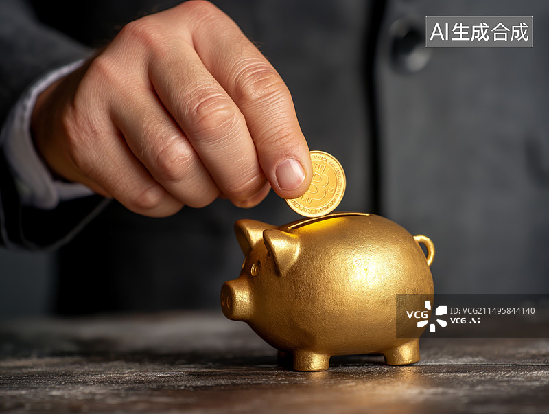 【AI数字艺术】一个人拿着硬币放入存钱罐图片素材