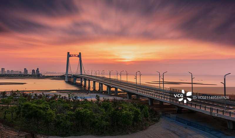 烟台夹河桥晚霞图片素材