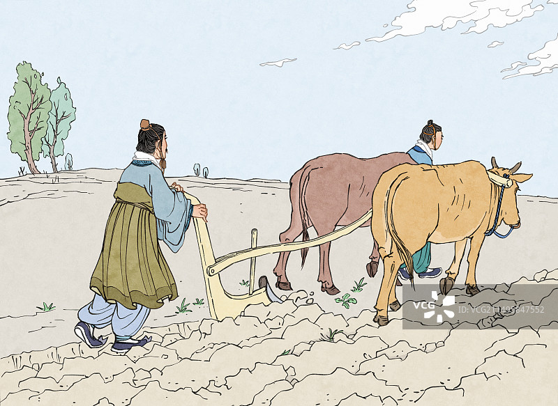 二牛抬杠图片素材