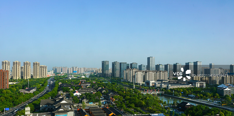 俯视鸟瞰盐城水街金融城串场河海盐博物馆图片素材