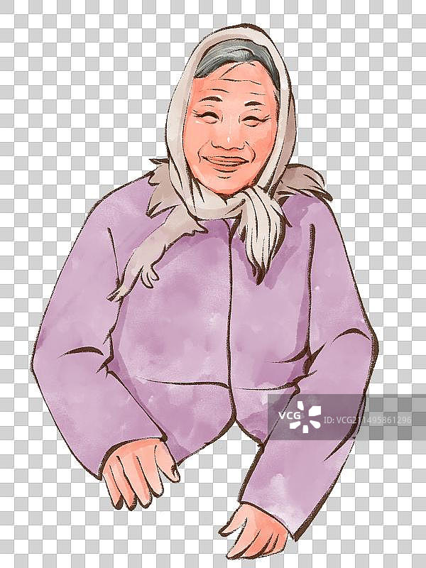 老奶奶老年人祖母奶奶人物上半身水墨风手绘插画元素图片素材