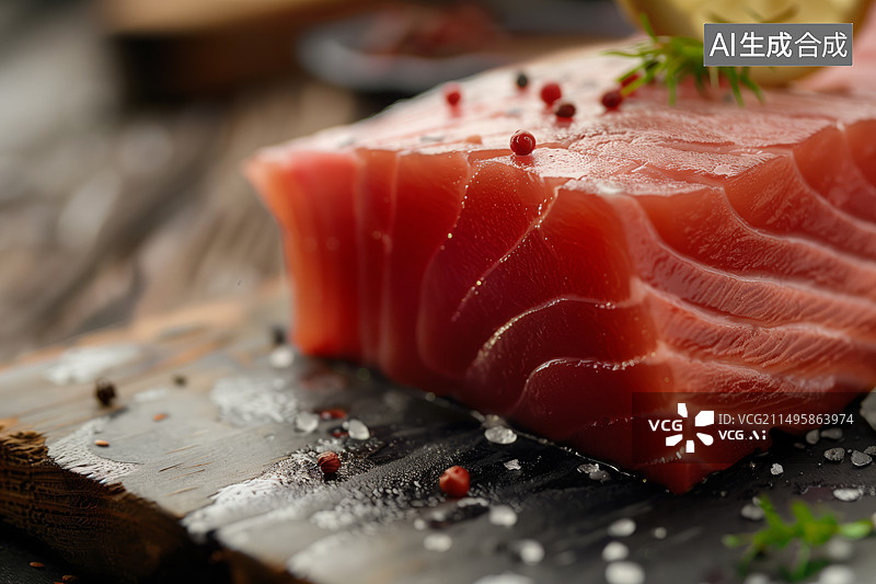 【AI数字艺术】金枪鱼中腹鱼肉特写镜头图片素材