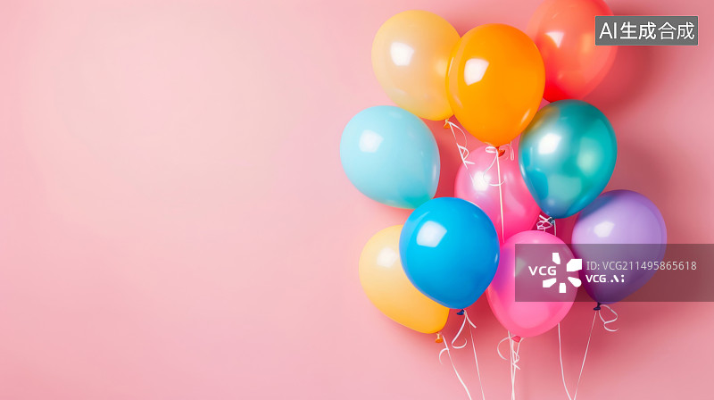 【AI数字艺术】粉色背景下的彩色气球图片素材