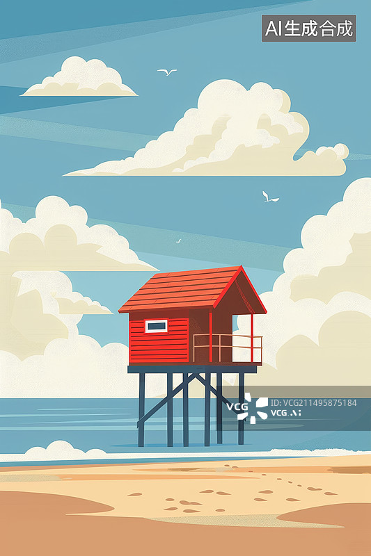 【AI数字艺术】日落时海景映衬着戏剧性的天空图片素材