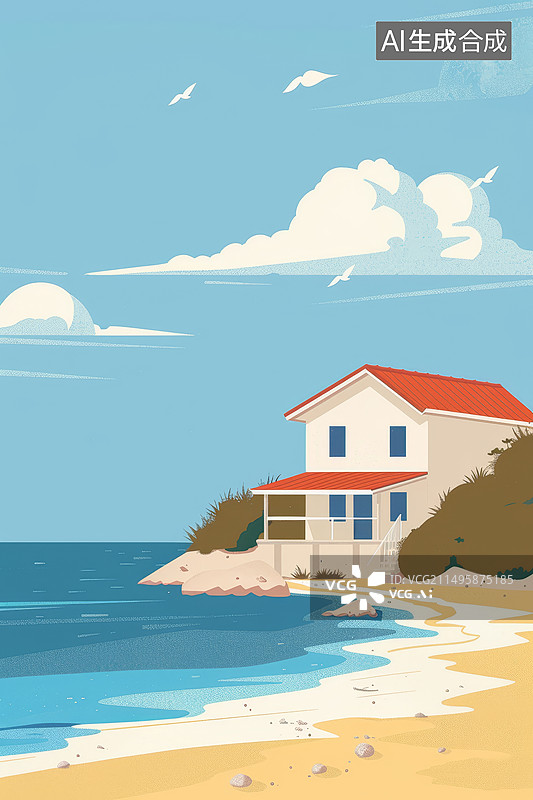 【AI数字艺术】日落时海景映衬着戏剧性的天空图片素材