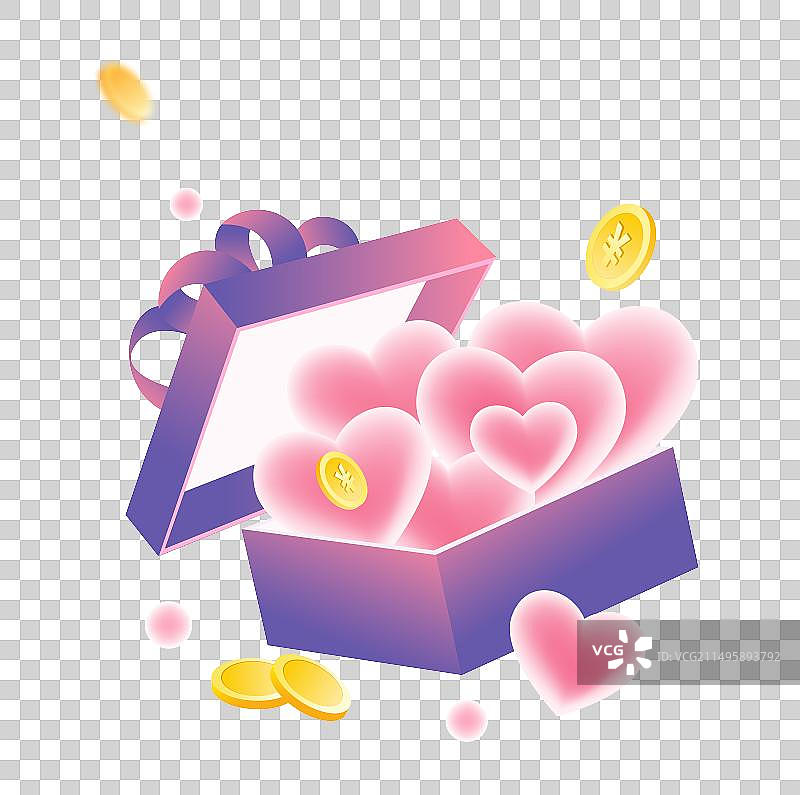 520七夕情人节促销爱心礼物盒伴侣情侣插画元素图片素材