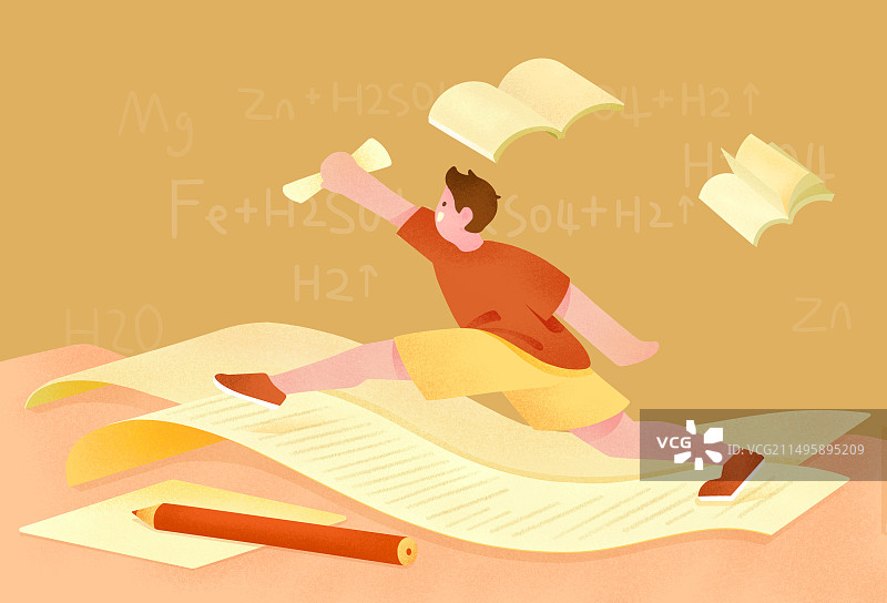 一飞冲天学习考试冲刺应聘的男生手绘插画图片素材