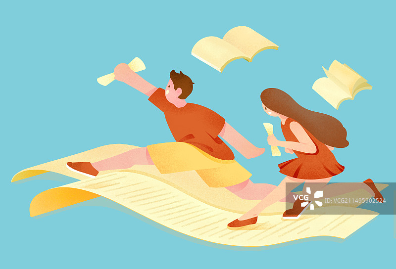 一起冲刺学习毕业应聘的男生女生手绘插画图片素材