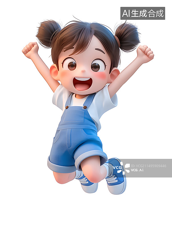 【AI数字艺术】开心到跳起来的小女孩3D图片素材