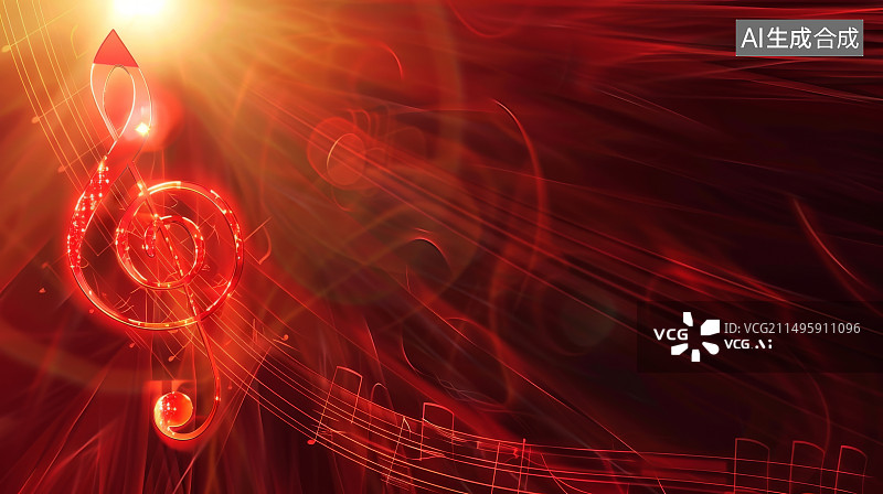【AI数字艺术】带音符的红色背景图片素材