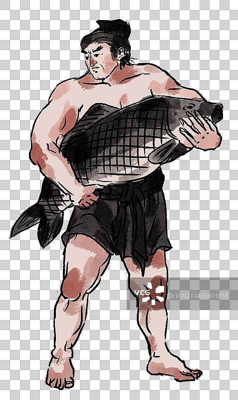 水墨风水墨画中国风新中式古风古典传统文化四大名著水浒传人物浪里白条张顺元素素材插画图片素材