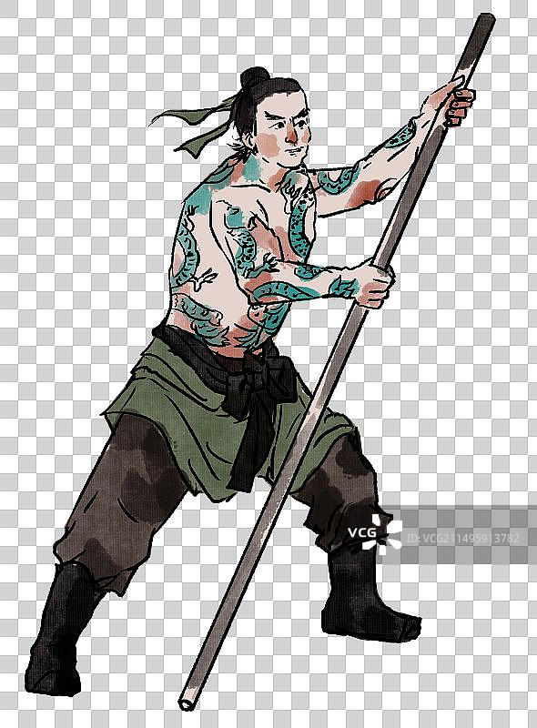 水墨风水墨画中国风新中式古风古典传统文化四大名著水浒传人物九纹龙史进元素素材插画图片素材