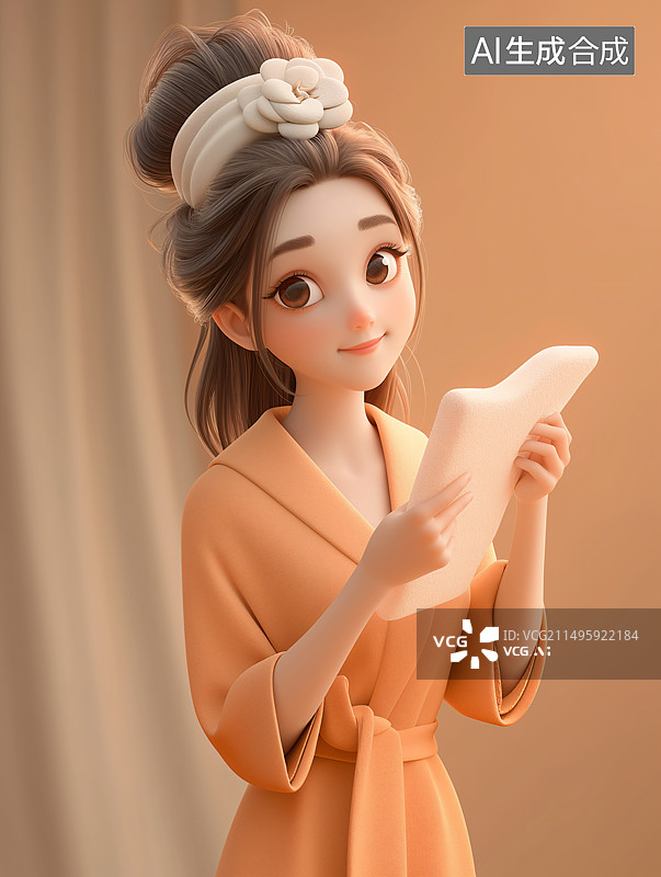 【AI数字艺术】一个女生刚洗完澡，穿着浴袍图片素材