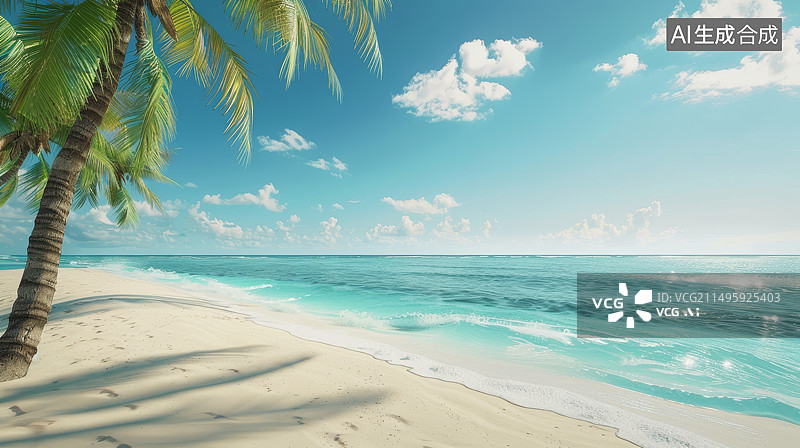 【AI数字艺术】海滩上的棕榈树和天空的风景图片素材