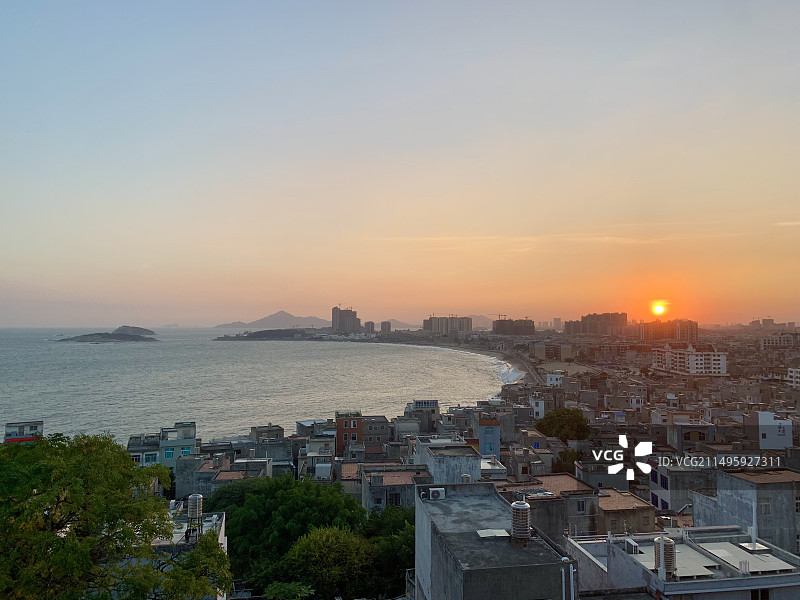 福建东山岛南门湾日落，海湾日落图片素材