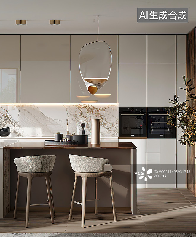 【AI数字艺术】现代装修风格的餐厅餐桌图片素材