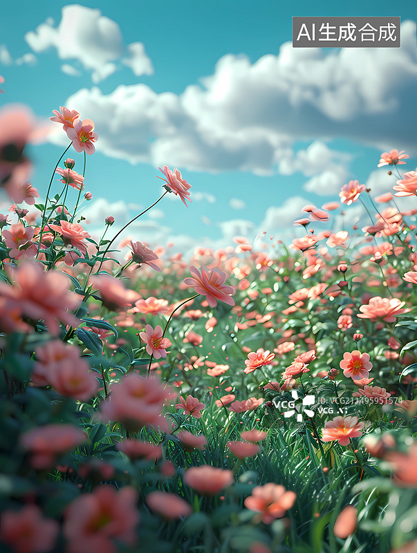 【AI数字艺术】天空下田野上开花植物的特写镜头图片素材