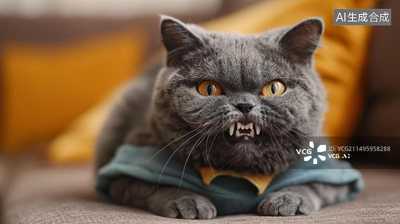 【AI数字艺术】一只穿著超人裝的英國短毛貓图片素材