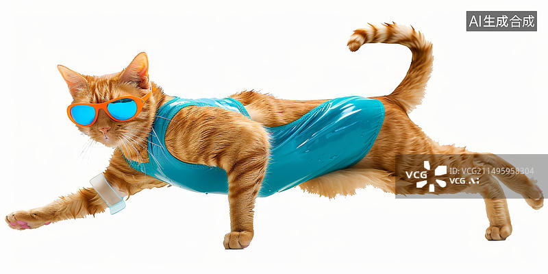 【AI数字艺术】一只穿着泳衣和太阳镜的猫图片素材