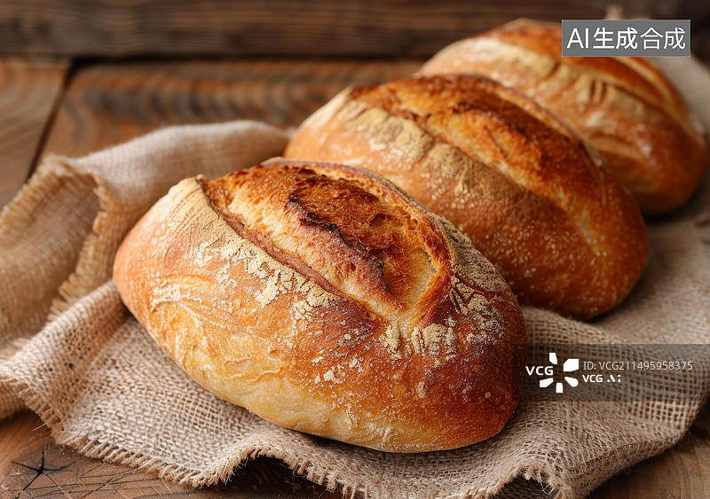 【AI数字艺术】粗麻布上的面包图片素材
