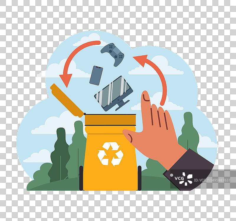 电子垃圾回收计划扁平风格图片素材