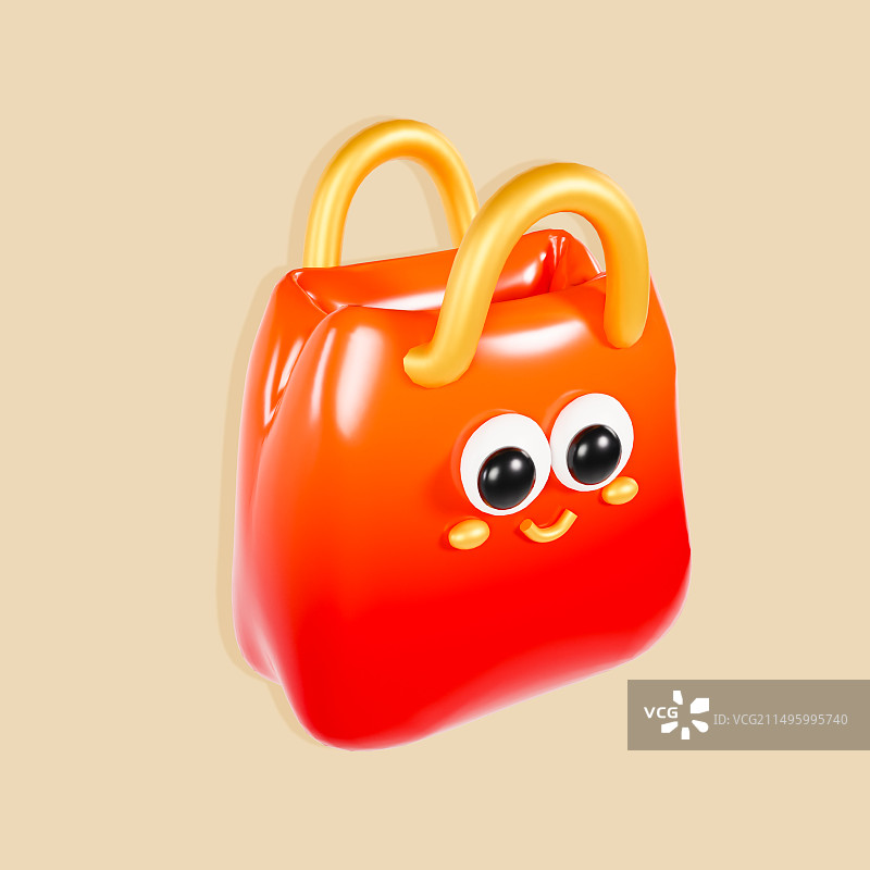 3D立体膨胀风春节红色购物袋电商618双十一元素插画图片素材