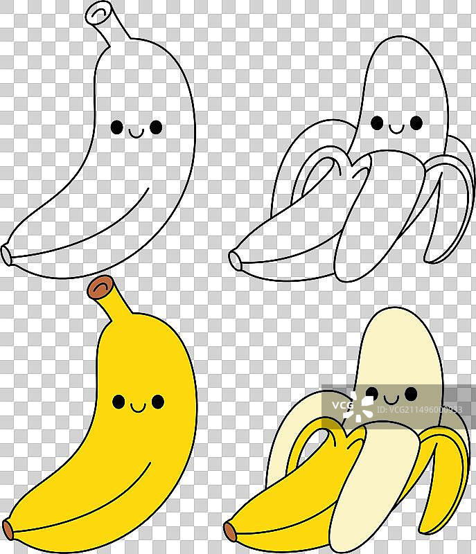 香蕉手绘填色页图片素材