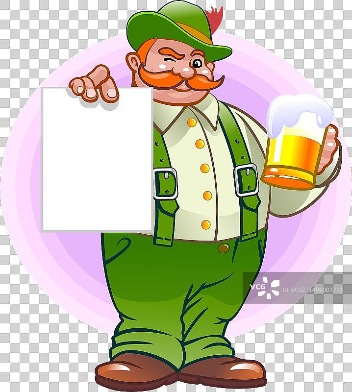 可爱卡通巴伐利亚人，有小胡子和啤酒图片素材