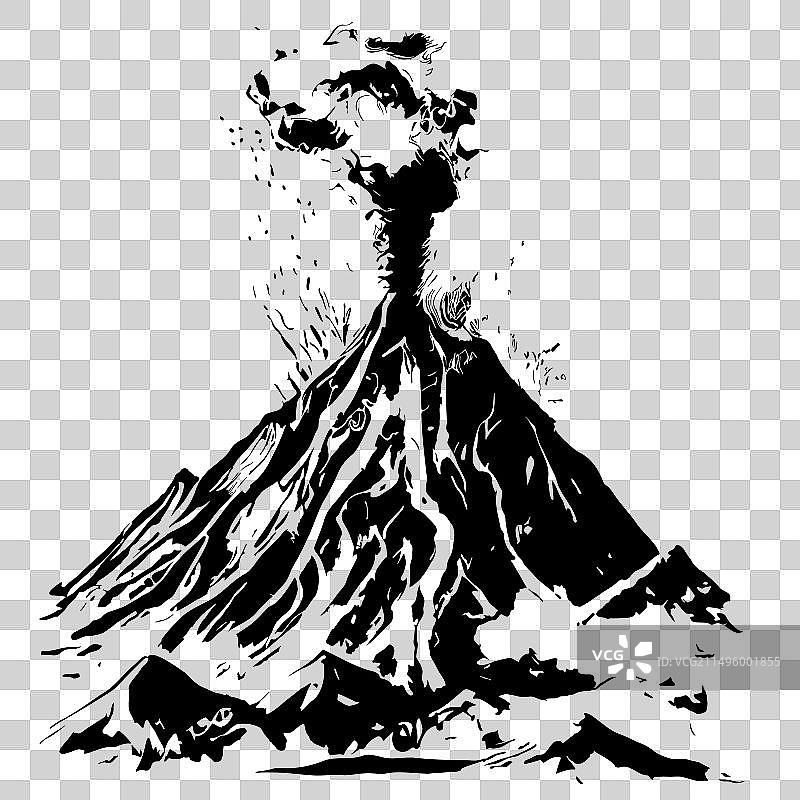 手绘复古火山草图图片素材