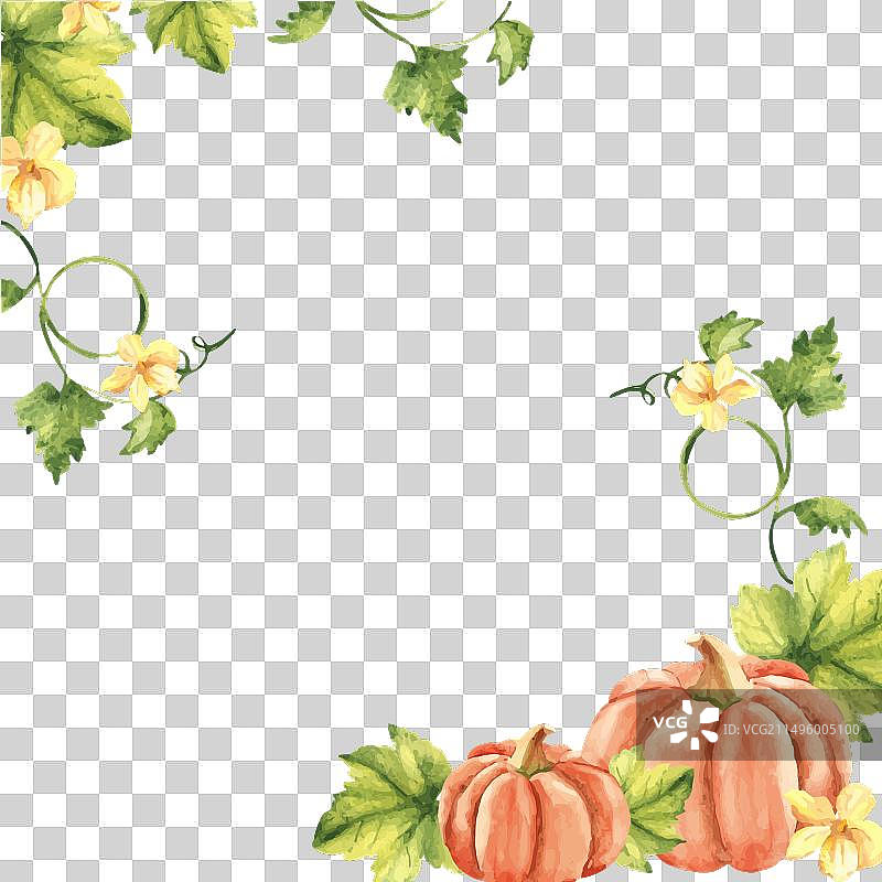 秋季方形边框水彩南瓜素材图片素材