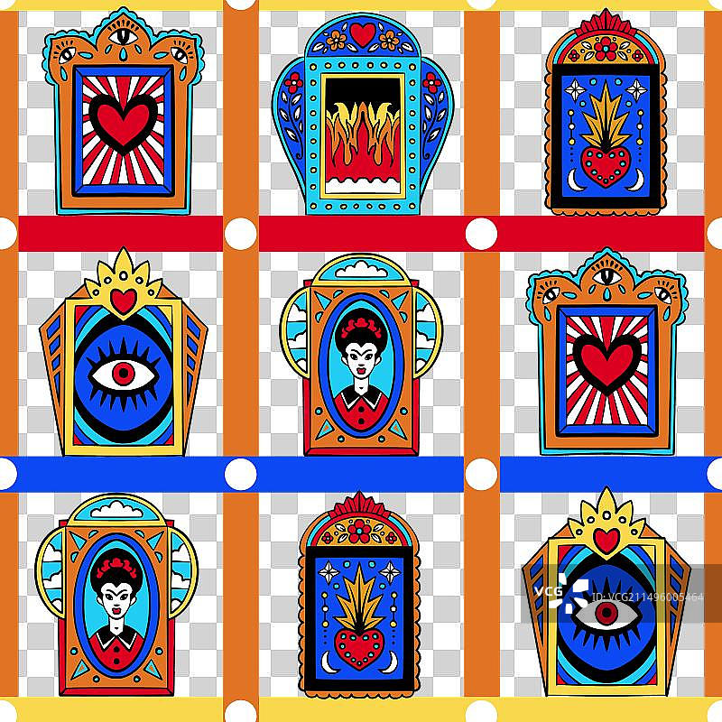 墨西哥窗户爱心无缝图案图片素材