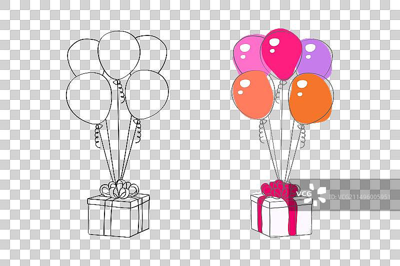 礼品盒和气球绘画图片素材