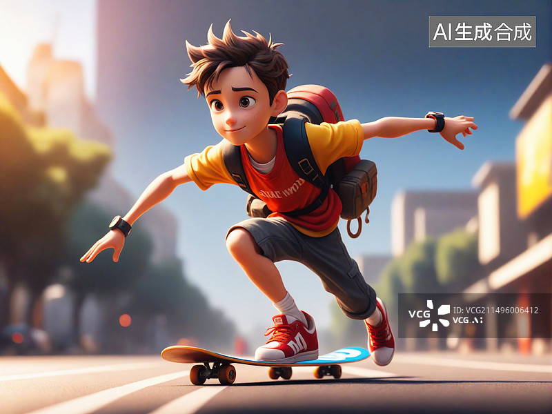 【AI数字艺术】玩滑板的男孩图片素材