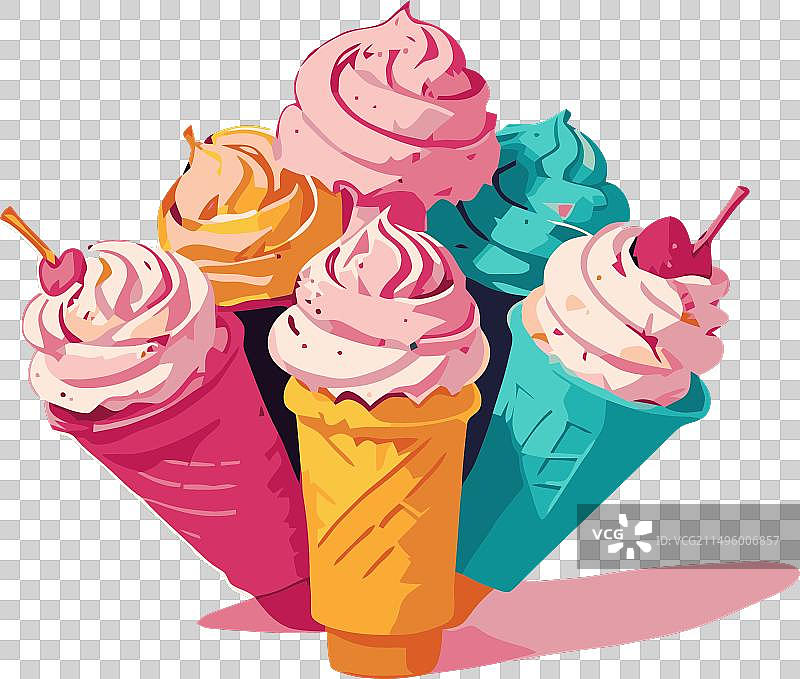 六个双樱桃冰淇淋甜筒图片素材